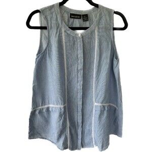 DKNY Jeans Women's Sleeveless BOHO Crochet Peasant Button Down Blouse Top S